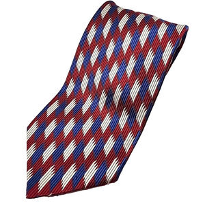 Ferrell Reed Silk Jacquard Necktie - Red-White-Blue Geometric - Like New